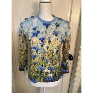 Trisha Tyler‎ Womens Wildflower Field Knit 3/4 Sleeve Top Size Small Petite